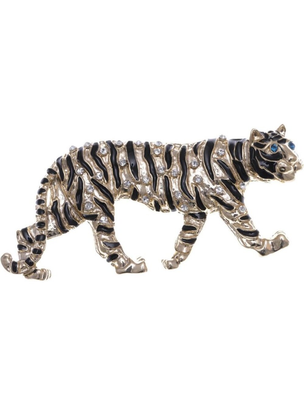 Elegant Golden Tone Tiger Brooch Pin with Clear Crystal & Colorful Rhinestones